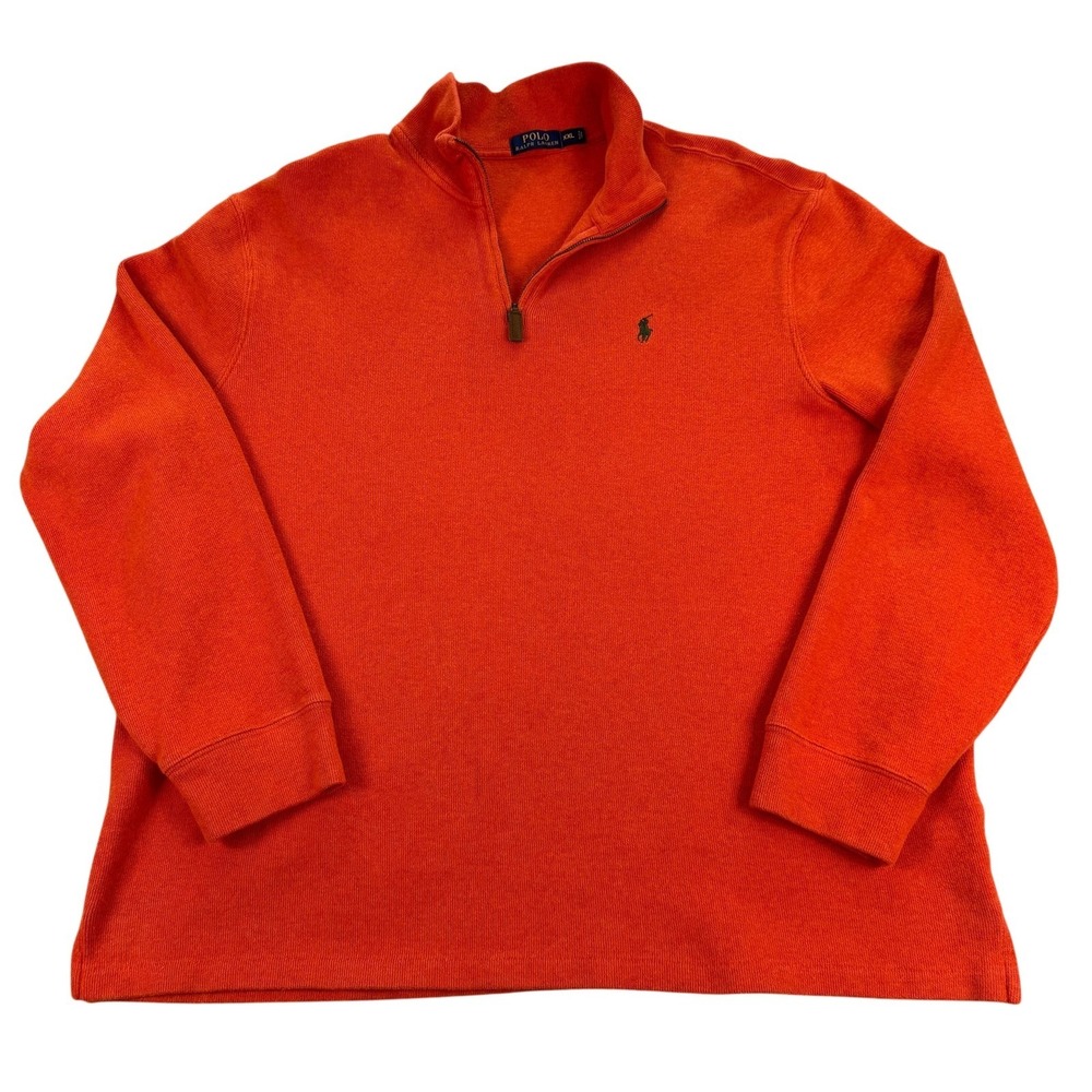 Polo Ralph Lauren Sweater Mens 2XL Orange Quarter Zip Cotton Pullover Pony Logo